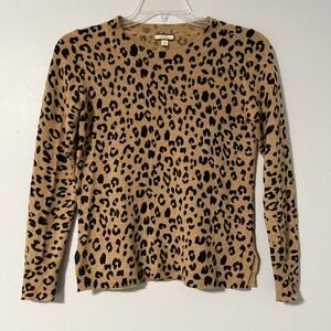 J.Crew Women's Leopard Print 100% Cashmere Crew Neck Sweater‎ Size S Tan Black